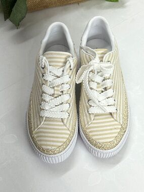 Marc Fisher Cream and White Striped Sneakers